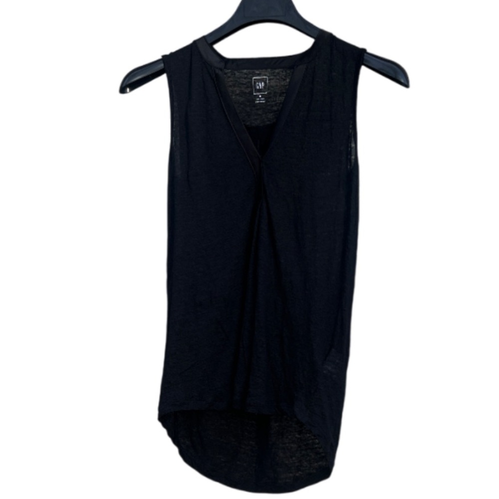 GAP Size XS Black Sleeveless Sheer Tank Top Hi-Low 100% Linen - Picture 2 of 10